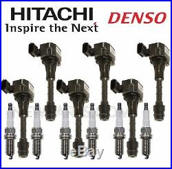 6 Ignition Coils Hitachi & 6 Spark Plugs Denso KIT For Infiniti Nissan V6 VQ35DE