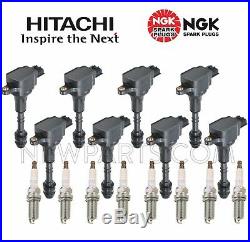 8 Ignition Coils Hitachi & 8 Spark Plugs NGK KIT For Infiniti Nissan 5.6L V8