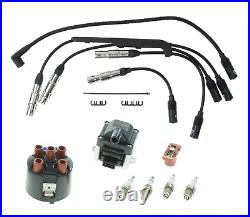 Ignition Coil + Distributor Cap + Rotor + Spark Plugs and Wire Kit OEM for VW