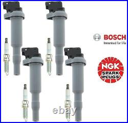 NGK 4x Spark Plugs + BOSCH 4x Ignition Coils KIT For BMW F10 F15 F22 F25 F30 F32