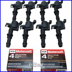 Set of 8 Motorcraft Platinum Spark Plugs & Replacement Ignition Coils for Ford